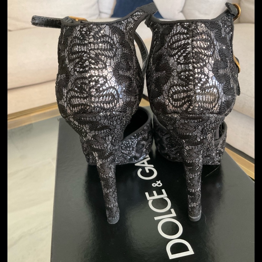 Dolce & Gabbana Decollete Glitter Pizzo Argento black lace platform pump, 39 - Picture 4 of 8
